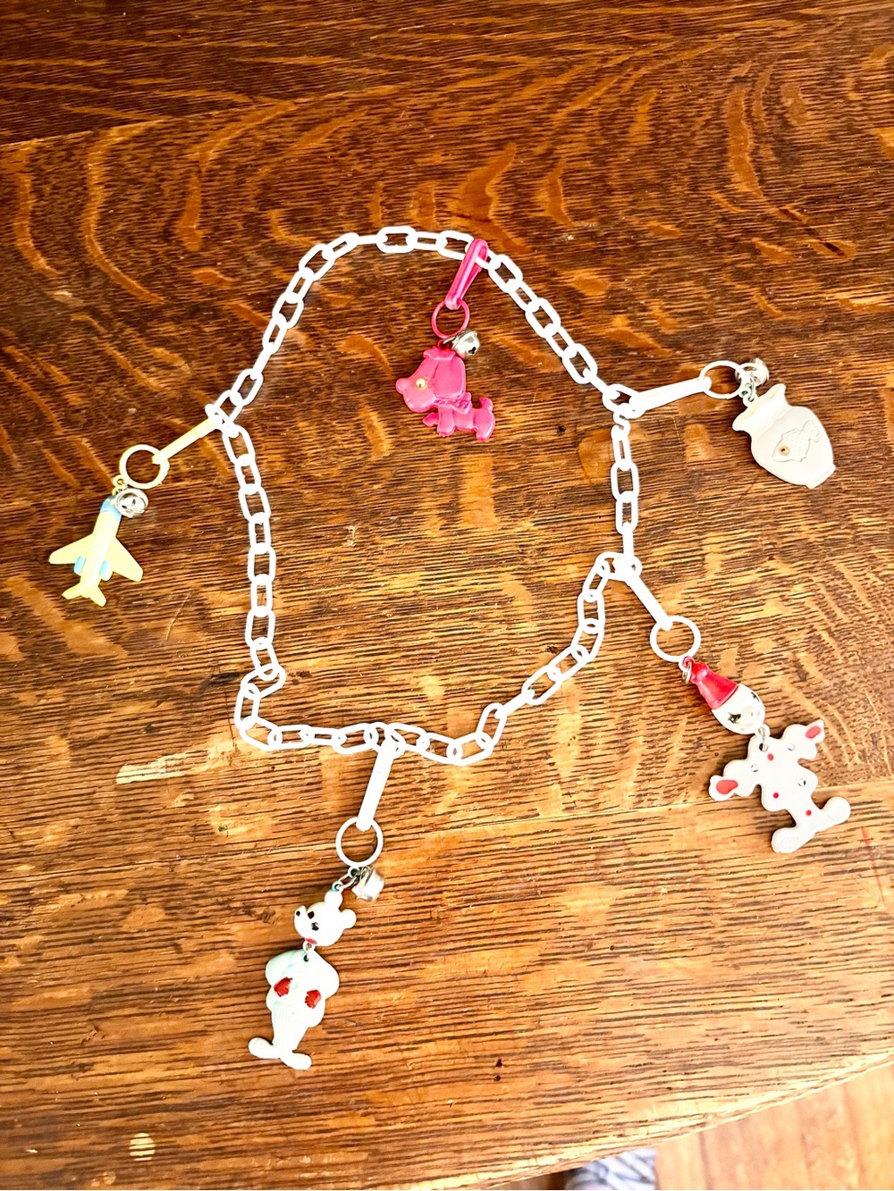 Vintage 1980s Plastic Bell Charm Necklace and Charms